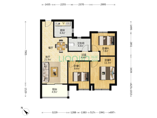 前川中梁首府 3室1厅1卫 94平方