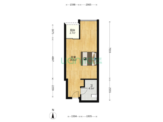 东盈商务大厦 1室0厅1卫 51平方