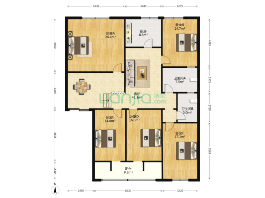 黄冈日报社综合楼 5室1厅2卫 181平方