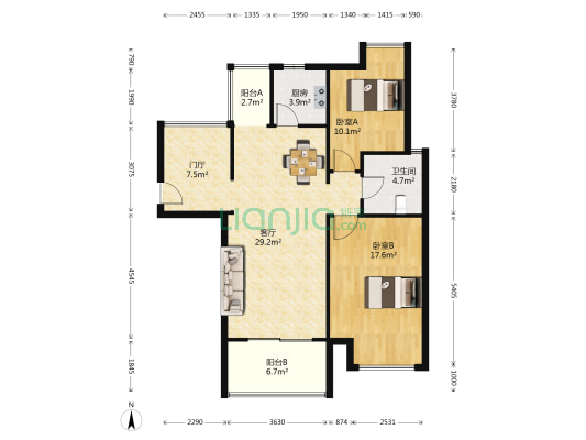 红鼎湾花园 2室1厅1卫 90平方