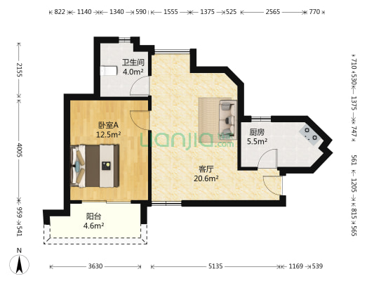 广润翰城 1室1厅1卫 70平方