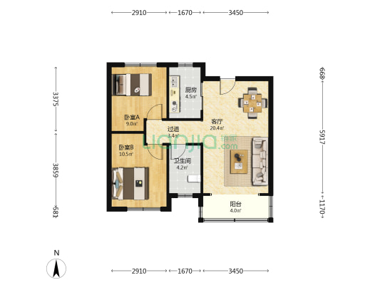 中德生态园沃邦社区二期 2室1厅1卫 81平方
