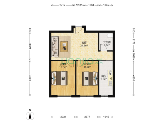 苏堤春晓 2室1厅1卫 70平方