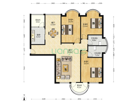 外滩·豪景苑 3室2厅2卫 153平方