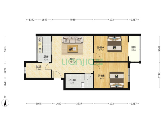 睦林里 2室1厅1卫 87平方