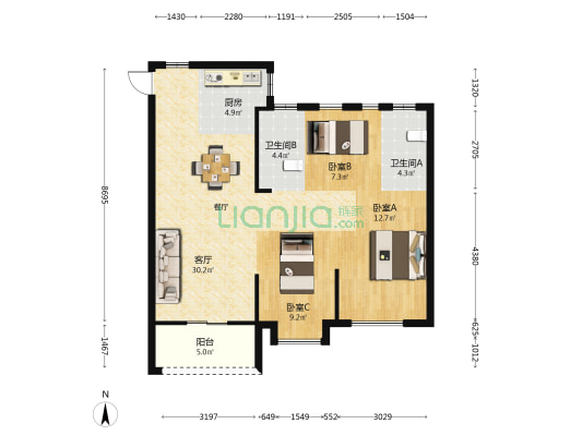 万科紫台 3室1厅2卫 89平方