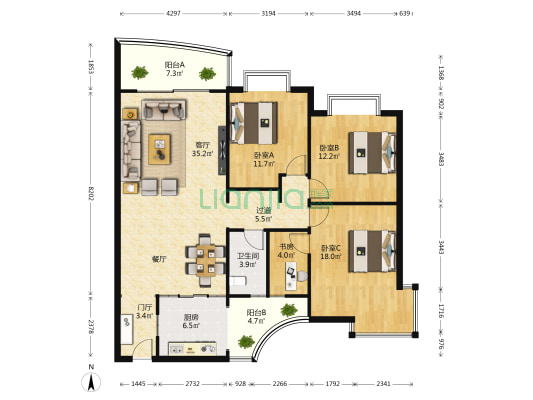 金边瑞香苑 4室1厅1卫 129平方