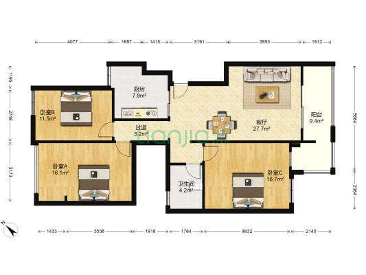 创远十里缇香 3室1厅1卫 114平方