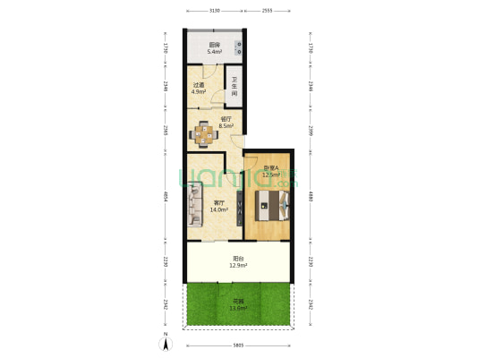 土木工程家属院 1室2厅1卫 62平方