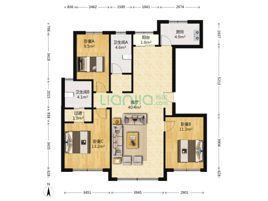 远洋戛纳小镇四期 3室1厅2卫 128平方
