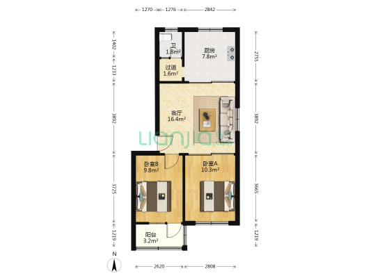 天府家园 2室1厅1卫 75平方