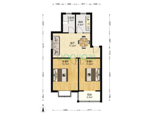 天景山公寓春秀苑 2室1厅1卫 66平方