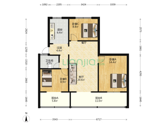 创业南街4号 3室1厅1卫 93平方