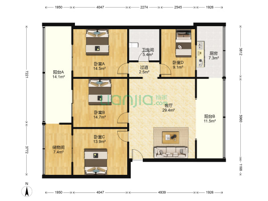 煤管局宿舍 4室1厅1卫 150平方