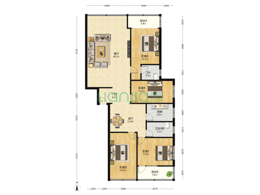 海口市城市规划设计研究院海甸小区 4室2厅2卫 162平方