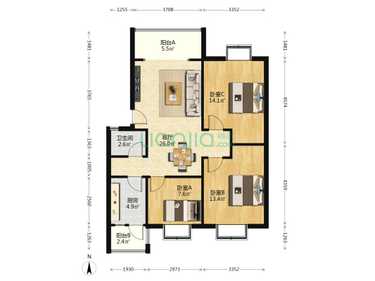 兰岛 3室1厅1卫 91平方