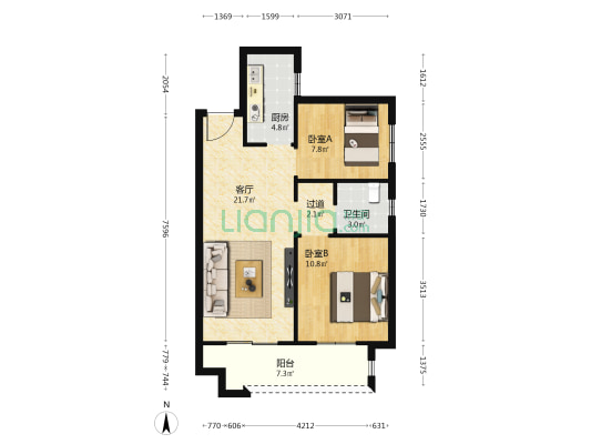 正商博雅华庭 2室1厅1卫 80平方