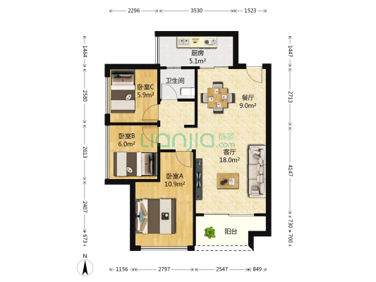 花样年别样城四期 3室2厅1卫 66平方