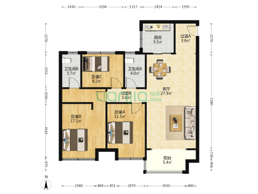 碧桂园青城 3室1厅2卫 120平方