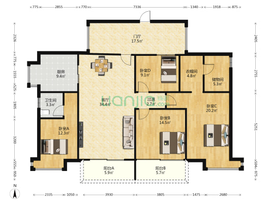 骏隆君悦天城 4室1厅1卫 161平方