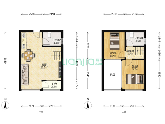 嘉宏锦时 2室1厅2卫 52平方