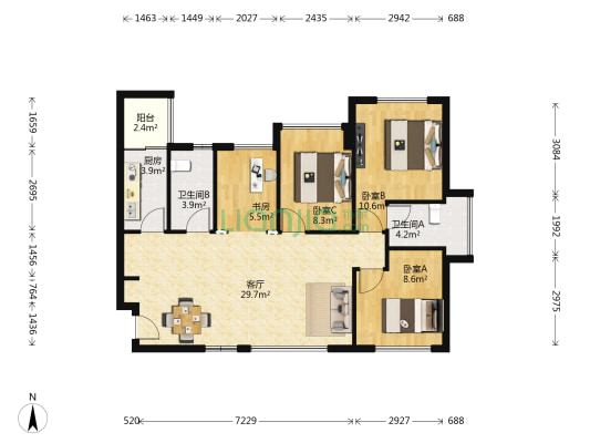 融创凯旋公馆 4室1厅2卫 83平方