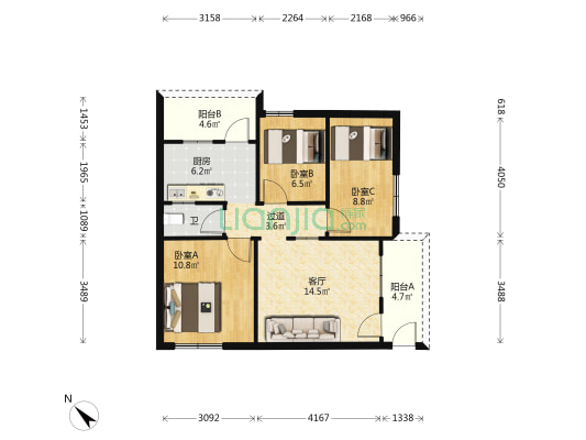 外运公司宿舍 3室1厅1卫 74平方