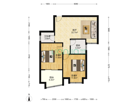 巴陵尚都 2室1厅1卫 73平方