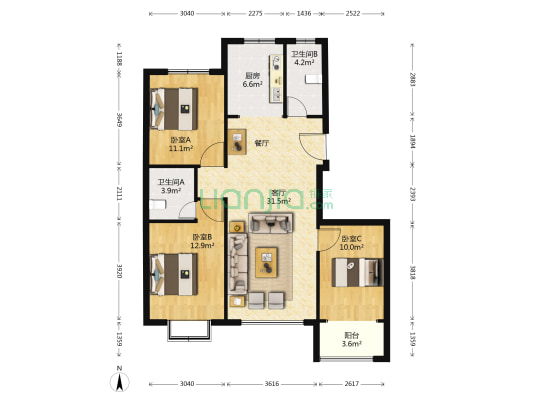 博裕壹号 3室1厅2卫 127平方