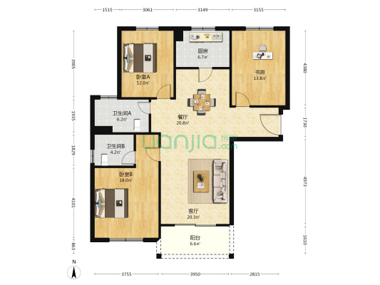 金群家园西区 3室2厅2卫 149平方