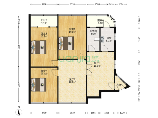 堰桥街道堰桥东路 3室2厅1卫 120平方