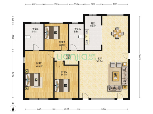 融创东山府二区 3室1厅2卫 168平方