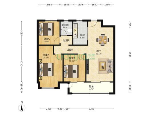 万科北门塘上一期 3室1厅1卫 104平方