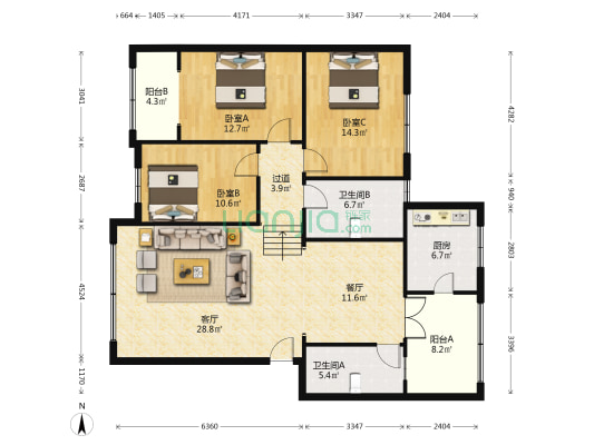 东方太行山住宅区二安A区 3室2厅2卫 143平方