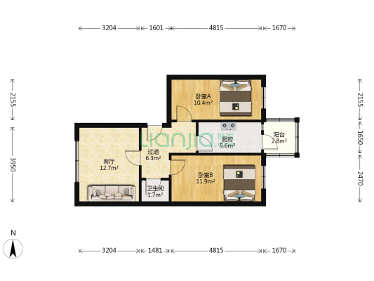 安松胡同 2室1厅1卫 70平方
