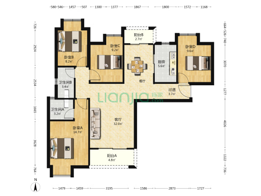阳光100凤凰街 4室1厅2卫 123平方