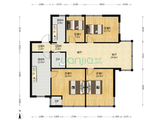 和平新村3号 4室1厅2卫 110平方