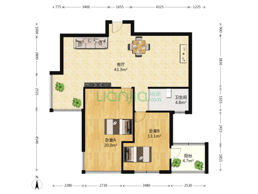 锦绣花园 2室1厅1卫 96平方