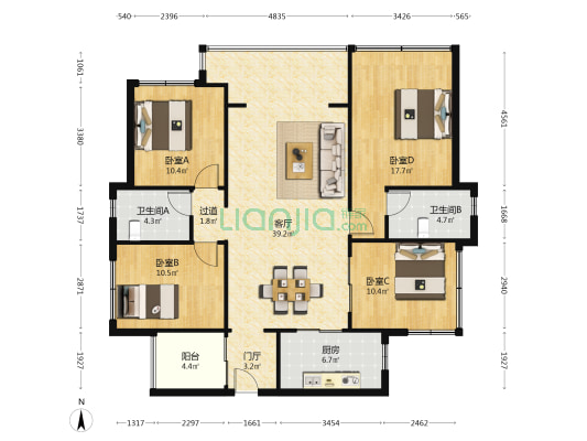 鲁能城三期 4室1厅2卫 124平方