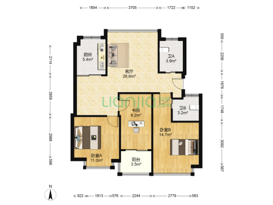 明仕丽庭 3室1厅2卫 100平方
