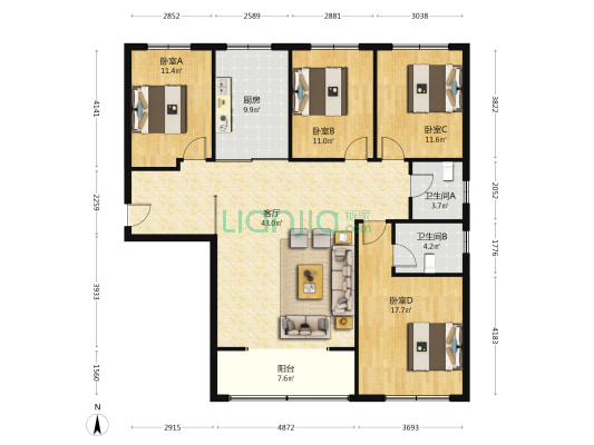 大衡院 4室1厅2卫 157平方