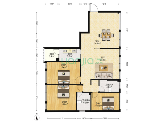 百大城市理想 3室2厅2卫 133平方