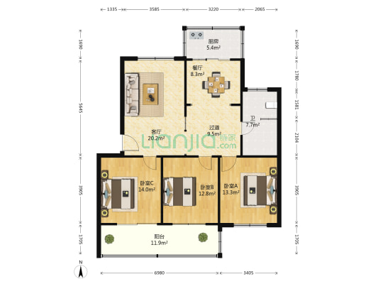 前锋苑 3室2厅1卫 110平方