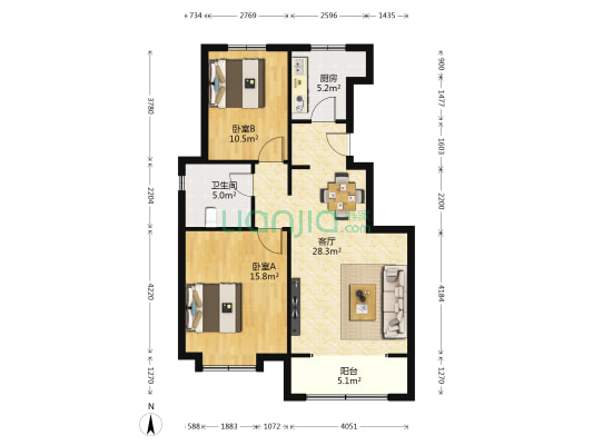 海雅园（中核海润府一期） 2室1厅1卫 96平方