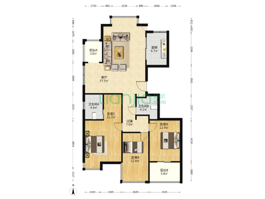 东风家园 3室1厅2卫 149平方