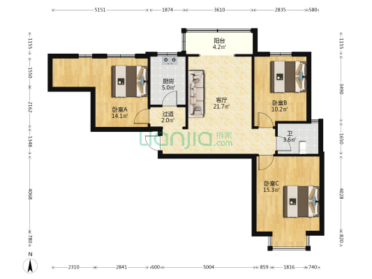 海森·印住宅楼 3室1厅1卫 97平方