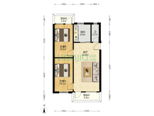 南石路 2室1厅1卫 62平方