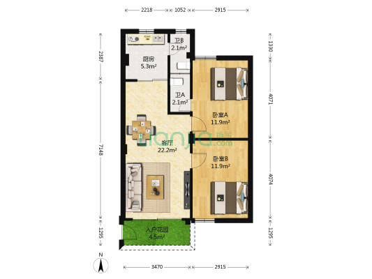 同济巷16号 2室1厅2卫 72平方