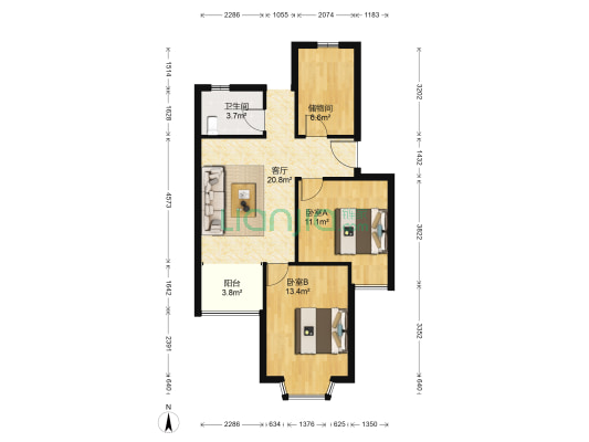凌霄苑 2室1厅1卫 76平方