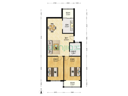 亚星花园 2室1厅1卫 85平方